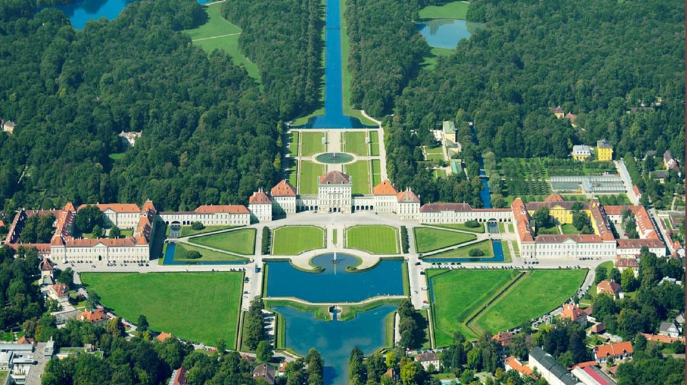 Aerial view of Nymphenburg Palace in Munich, Germany