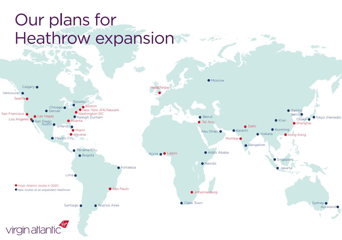 Virgin Atlantic's proposed international route expansion from London Heathrow