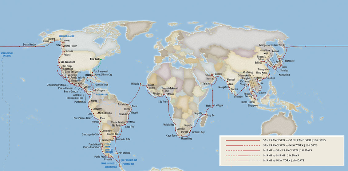 Oceania Cruises 2023 Around the World map