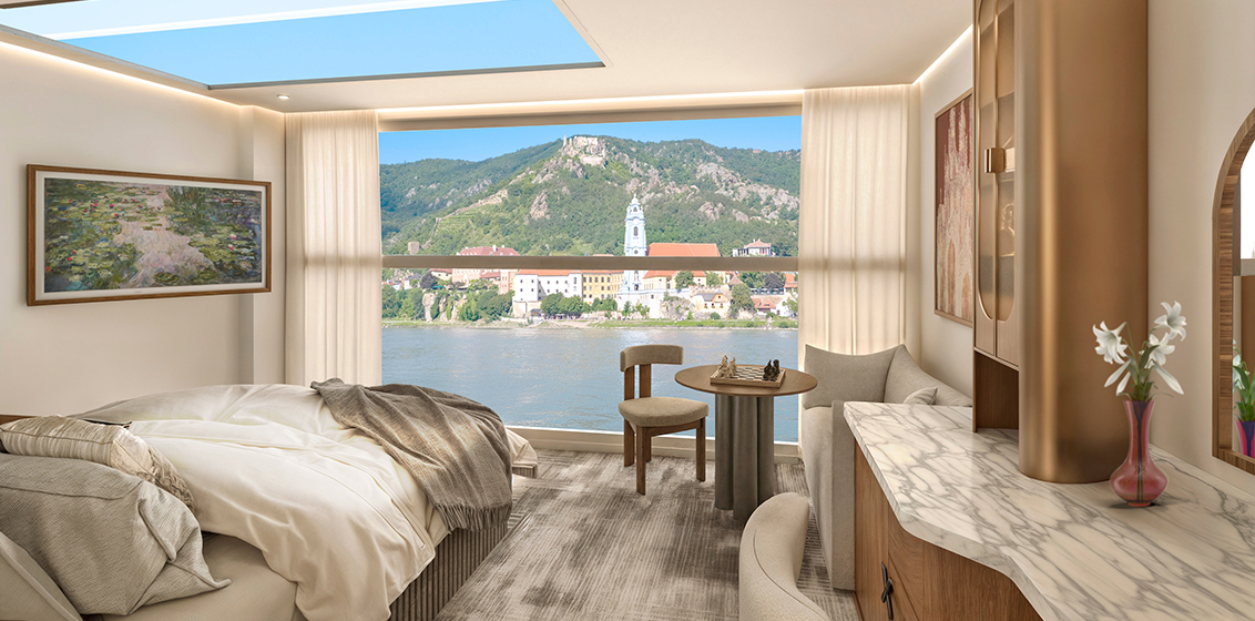 A Skylight Infinite Balcony Suite aboard Celebrity River Cruises' Celebrity Compass